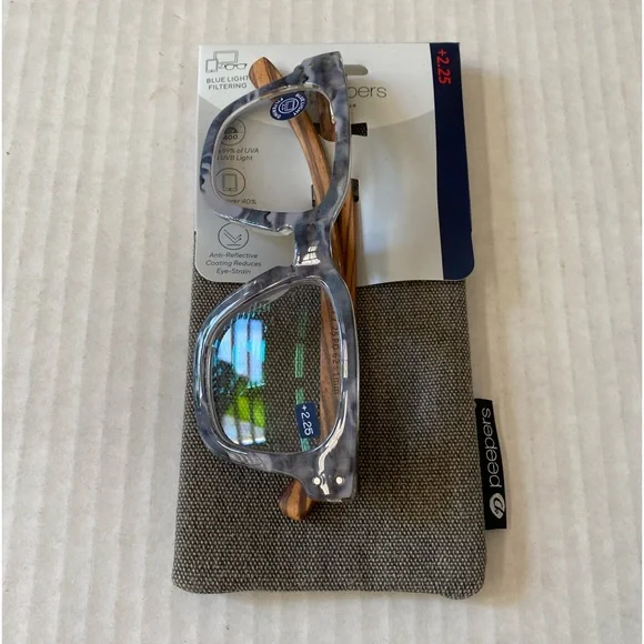 NWT Peepers Still Life Readers 2.25 Chunky Rounded Square Frame Grey Blue Wood - Picture 12 of 13